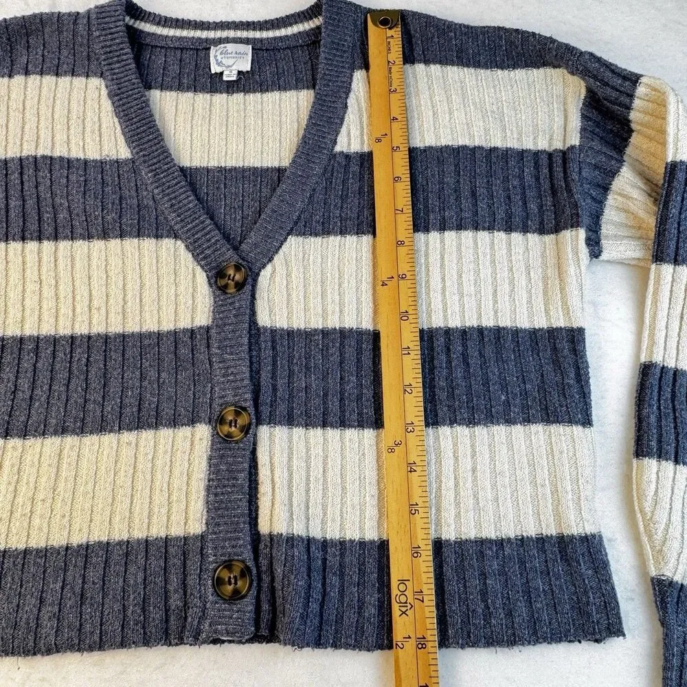 Blue Rain Striped Cropped Cardigan Sz Small Blue and Cream Stripes Button Front